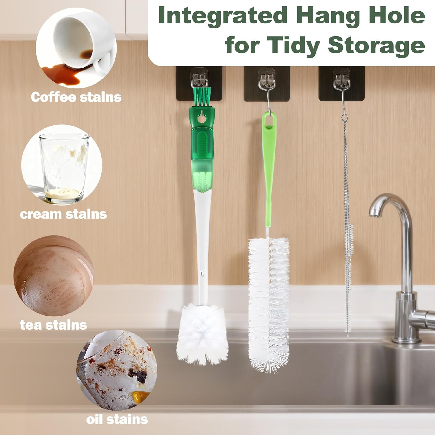 XYFuuee 5 Pack Bottle Brush Set, 5 in 1 Water Bottle Cleaning Brush, Long Handle Narrow Wine Cup Cleaner, 3 Straw Brushes for Stanley, Travel Nipple Lid Gap Detail Washer Brush