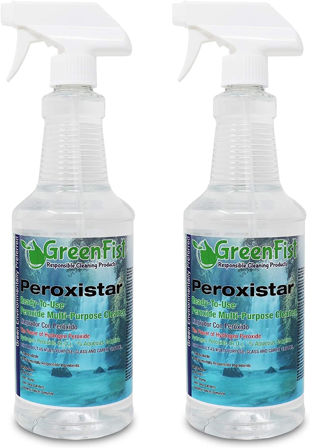 GreenFist Hydrogen Peroxide All Purpose (Glass, Carpet,Stain Remover) Cleaner (1 Quart, 32 oz - 2 PACK)