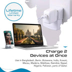 Ceptics US to India Plug Adapter works in Nepal, Maldives, Pakistan, India Power Adapter, Dual USA Input, Grounded Travel Adapter for Indian plug, Perfect for Phones, Laptop Chargers, 3 Pack (CT-10)