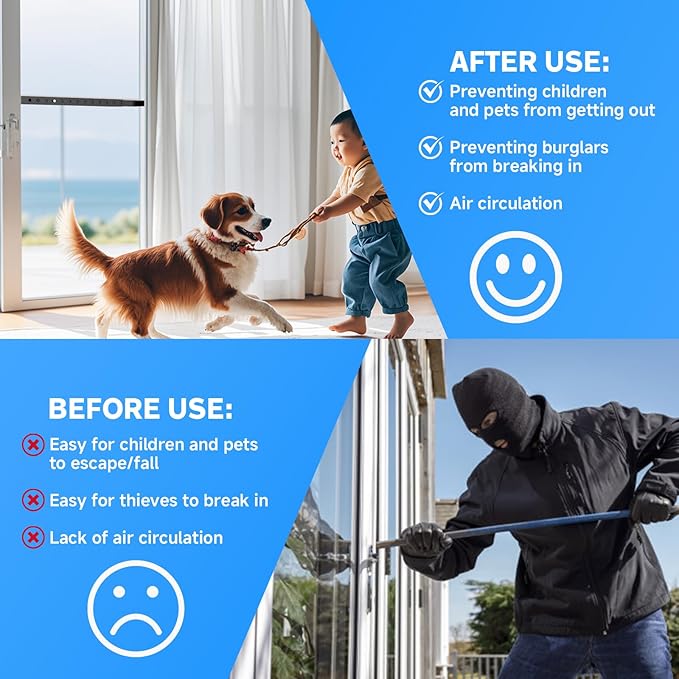 Adjustable Window Security Bars, Window Bars Security Inside Vertical, Window Bar Lock Prevent Burglary, Window Safety Bars for Children, Window Stick Extend from 16.3-29.3 in(Black -4 pcs)