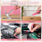 39-Piece Household Tool Set in - Perfect for Home, Garage, Office and Dorm Use - Essential Tools for The Whole Family (Pink)