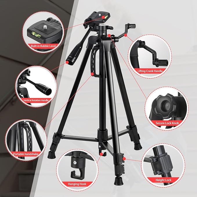 Laser Level Tripod Compatible with Bosch, Height Adjustable Laser Level Stand, 1/4"-20 Thread Mount, Collapsible Legs and Non-Skid Feet, Tripod Stand with Carrying Pouch, for Line and Point Lasers