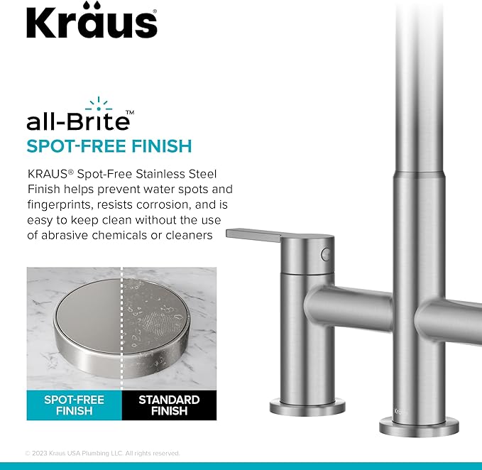 KRAUS Oletto Bridge Kitchen Faucet with Pull-Down Sprayhead in Spot-Free Stainless Steel, KPF-3122SFS
