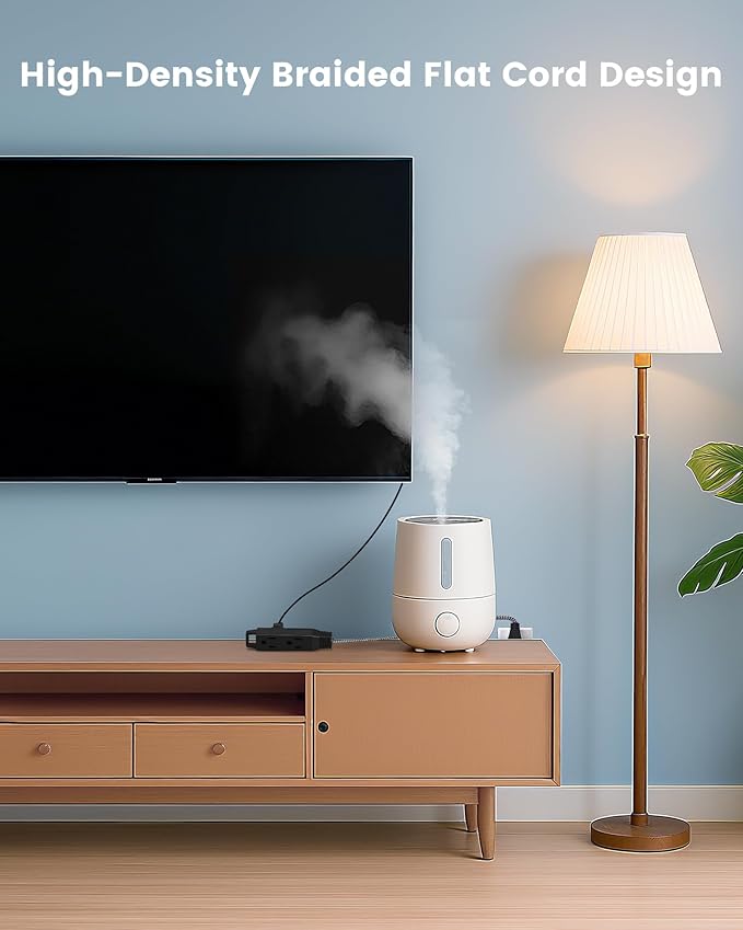 SURAIELEC 1FT 360° Rotating Flat Plug Extension Cord Flat Wall Plug with 3 Outlets, Braided Flat Black Extension Cord for Indoor Use, Small Space, 16/3C SPT, ETL Listed, 2 Pack