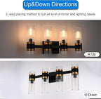 MELUCEE Bathroom Vanity Light Black 4 Lights with Ribbed Clear Glass Shade, Vanity Lighting Fixtures Over Mirror Farmhouse Bathroom Wall Lights for Powder Room Kitchen Foyer, E12 Base