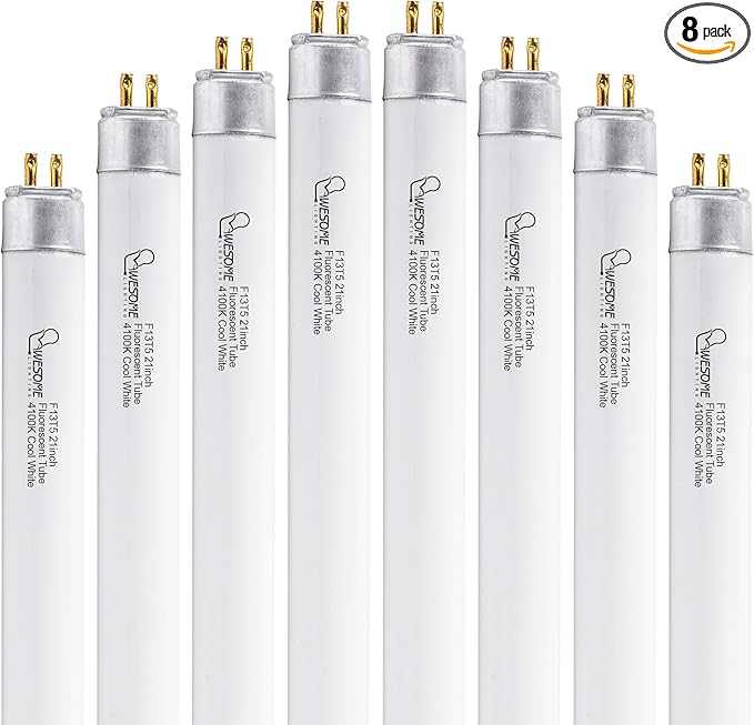 8 Pack 21 Inch F13T5/CW Fluorescent Light Bulb, 4100K Cool White, T5 13 Watts Fluorescent Replacement Bulb for Counter and Cabinet Fixture, G5 Base
