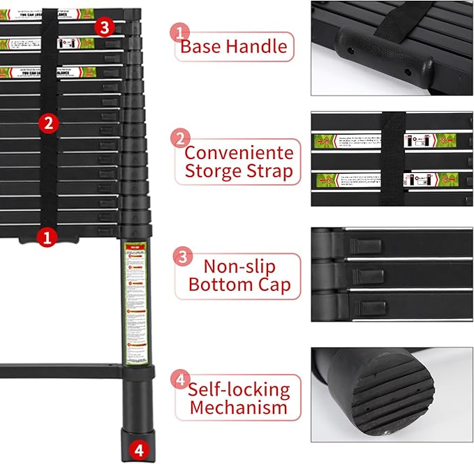 RIKADE Telescoping Ladder 20.3FT & Attic Ladder, Heavy Duty Aluminum with Non-Slip Feet, 330lb Capacity for RV, Attic, Loft & Multi-Surface Use