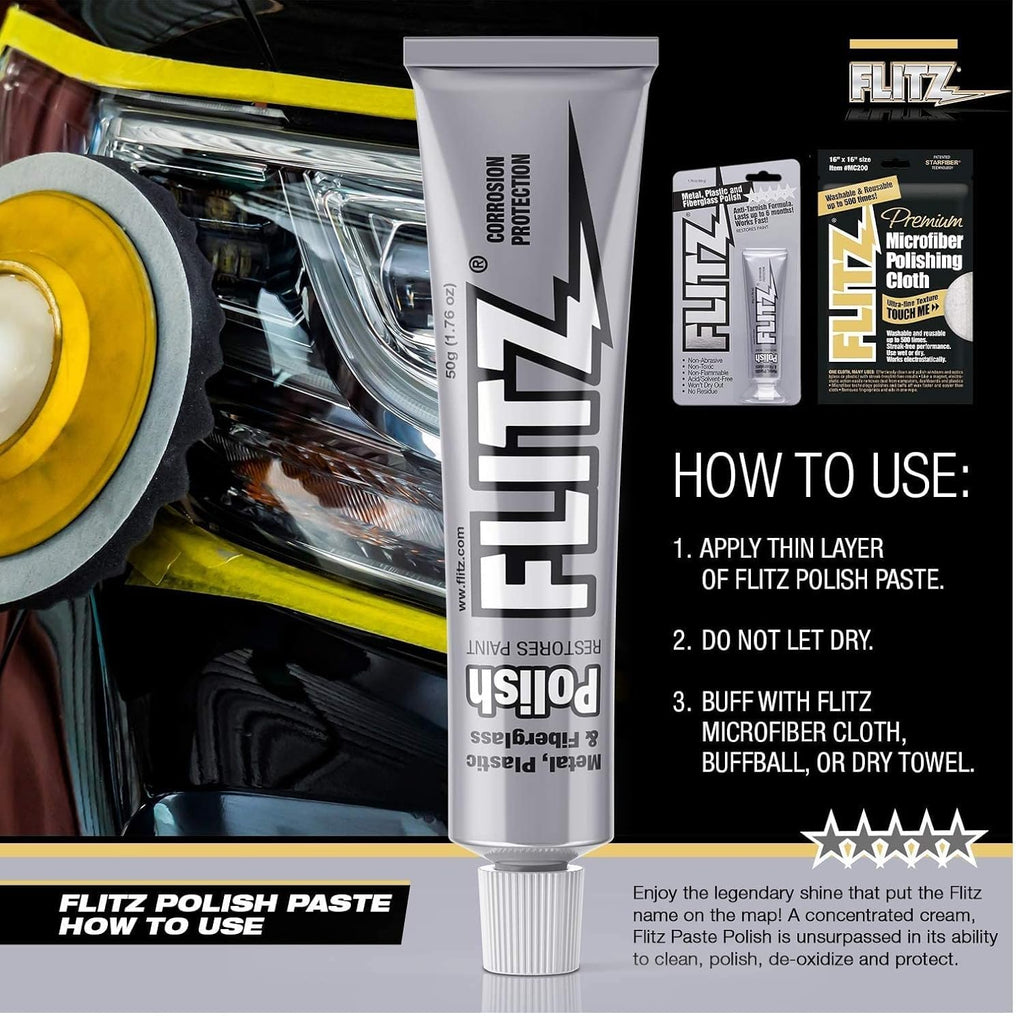 Flitz Multi-Purpose Metal Polish Paste - 1.76oz Tube of USA-Made Chrome Polish - Works on Stainless Steel, Aluminum, Plastic, Jewelry and Cars - Non-Abrasive Cleaner & Rust Remover (20 Pack)