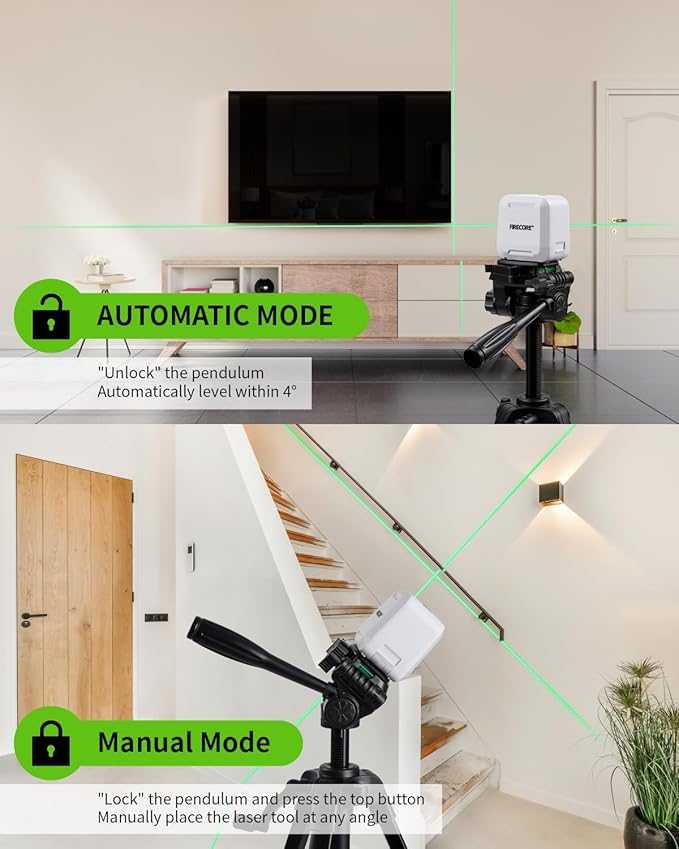 Firecore Laser Level with Tripod, Self Leveling Laser Level Green Cross Line Laser Leveler Tool for Picture Hanging Wall Tile Home Renovation Indoor Projects, Carry Pouch and Battery Included