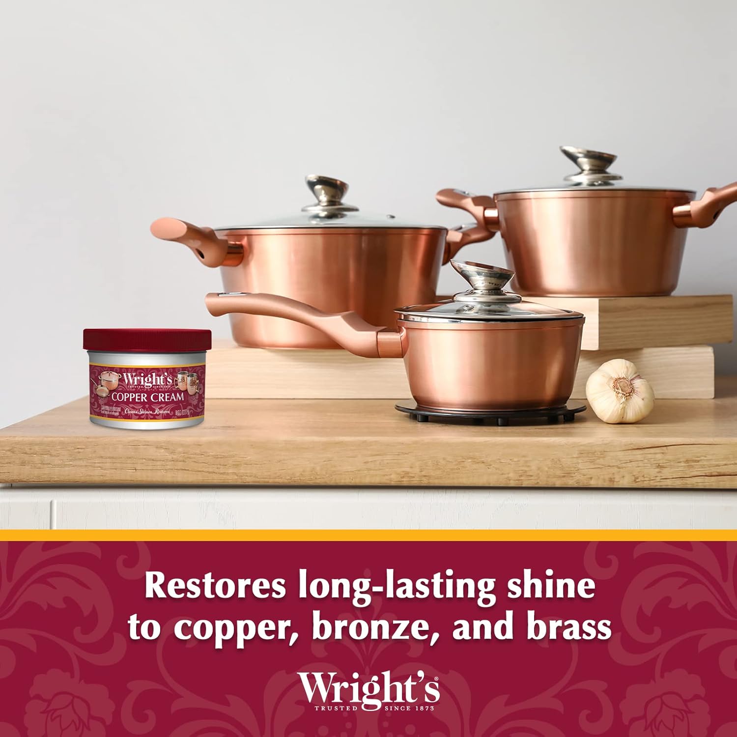 Wright's by Weiman Cream Copper and Brass Cleaner - Gently Cleans and Removes Tarnish without Scratching, Polishing Cloth Included