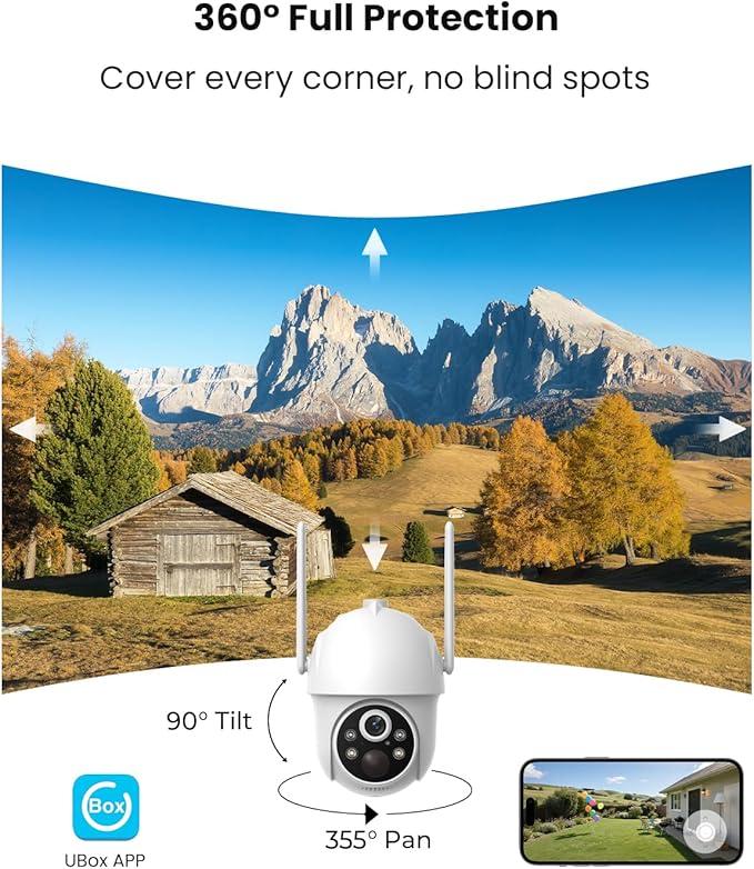 4G LTE Cellular Security Camera Wireless Outdoor with 3-year Unlimited Data SIM Card, Solar Camera, No WiFi Security Camera, Color Night Vision, 360° Live View, PIR Motion Sensor, 2-Way Audio