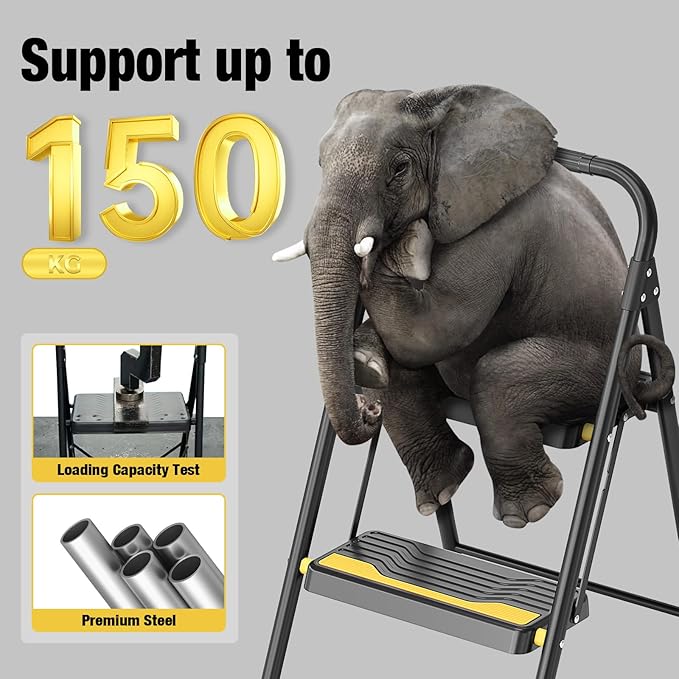 2 Step Ladder, Heavy-Duty Pass 800lb Capacity Test, Wide Anti-Slip Steps & Secure Handrail Compact, Folding Step Stool Portable Design for Home, Kitchen, Office, Pantry, Closet Use, Black