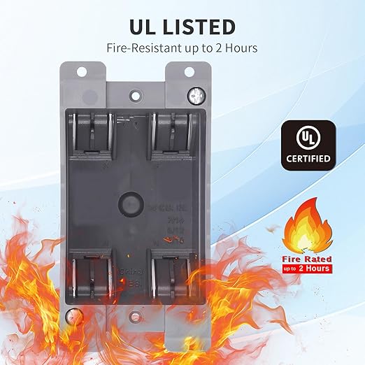 50 PK Old Work Electrical Outlet Box 1 Gang, 14 Cubic Inch Plastic Remodel Drywall Junction Boxes, ETL Listed to UL514C and UL263, Fire Rated for Two Hours