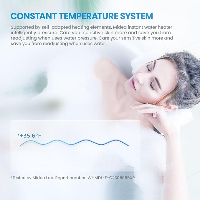 Midea 13KW Electric Tankless Water Heater, Touch Control, Wi-Fi Control, LED Display, Child Mode, 240 Volts with Automatic Power Modulation, On-demand Hot Water, White