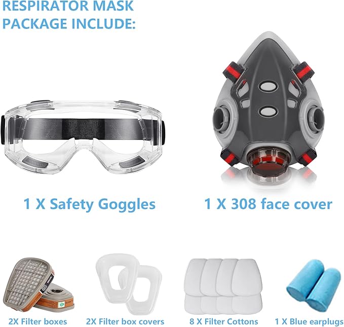 Reusable Half Face and Full Face Gas Mask with Activated Carbon Filter Against Organic Vapor/Dust/Chemical