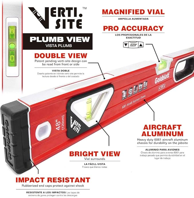 Goldblatt 48in. Double View Vertical Site I-box Spirit Level