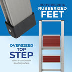 Step Ladder 3 Step Folding, Decorative - Beautiful Mahogany & Silver Aluminum, Ultra Slim Profile, Anti Slip Steps, Sturdy-Portable for Home, Office, Kitchen, Photography Use,by SORFEY