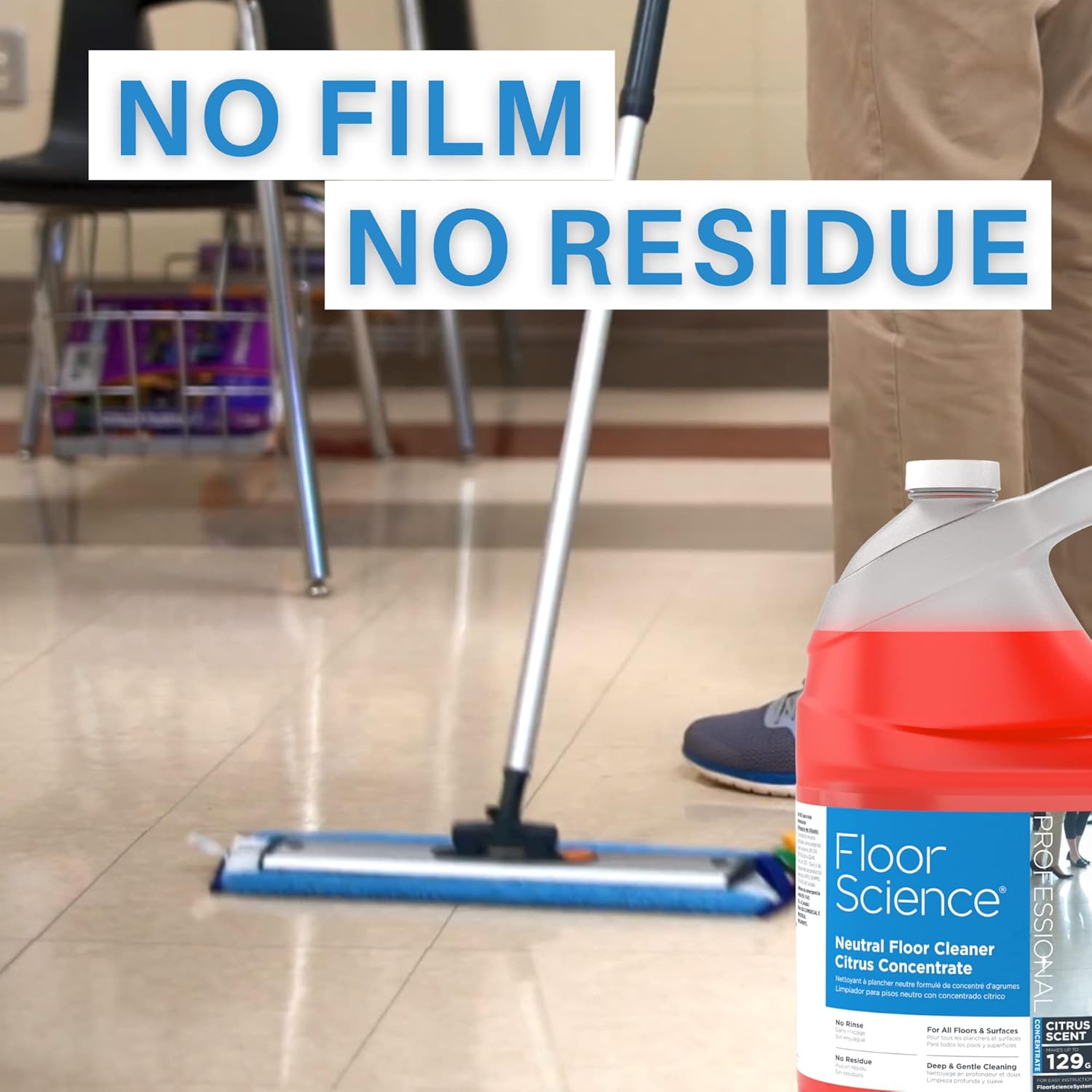 Diversey CBD540441 Floor Science Professional Neutral Floor Cleaner, 1 Gallon Concentrate - Makes Up to 129 Gallons, Citrus Scent (4 Pack)