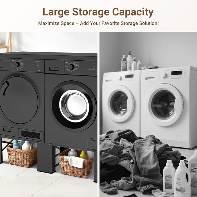 SKM 28" Dual-Pack Washer and Dryer Pedestals - Heavy-Duty Steel Laundry Stand Raiser for Washing Machine and Dryer, Compatible with Most 4.8-5.3 cu. ft. Capacity Appliances, Black