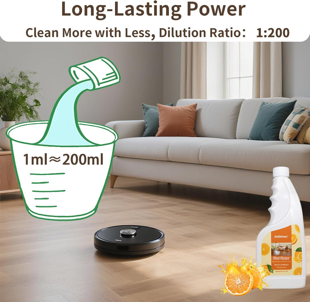 Floor Cleaner Compatible with Roborock, Eufy, Dreame, iRobot Roomba Robot Vaccum and Mop, Wet Dry Vacuums and Wetjet Mops, 16.9 FL.oz, Concentrate, Dilution Ratio 1:200, Orange Scent