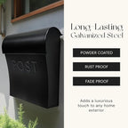 NACH Vicki Style Black Wall Mount Mailbox, Made from Heavy Duty Galvanized Metal, Waterproof & Rust-Resistant, Secure Mails & Package Storage, 12.5 x 11 x 4.5 Inches