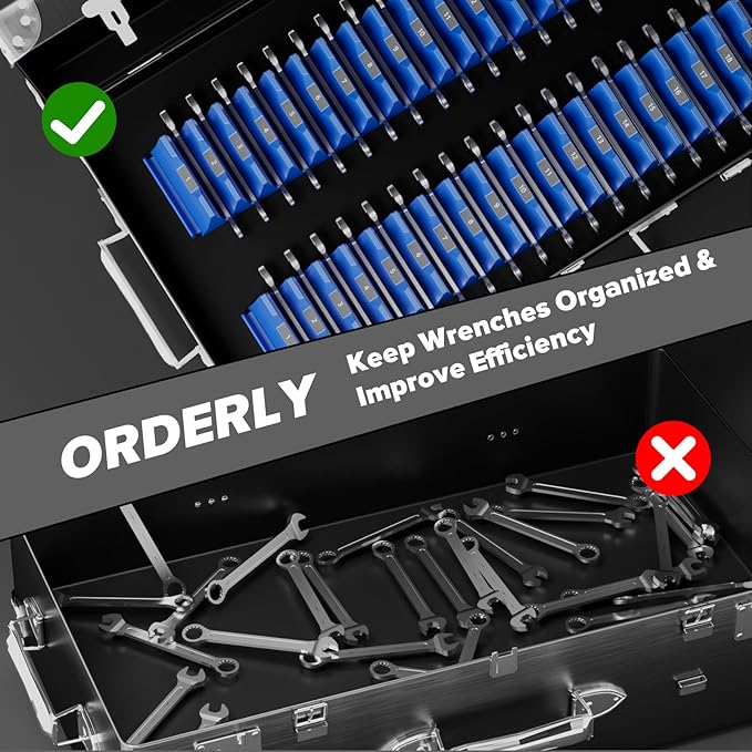 40PCS Modular Wrench Organizer Wrench Holder - Wrench Tool Organizers for Tool Drawer Storage, Wrench Storage Set with Metric & SAE Label, Wrench Rack Tool Gift for Professional Mechanics Men, Blue