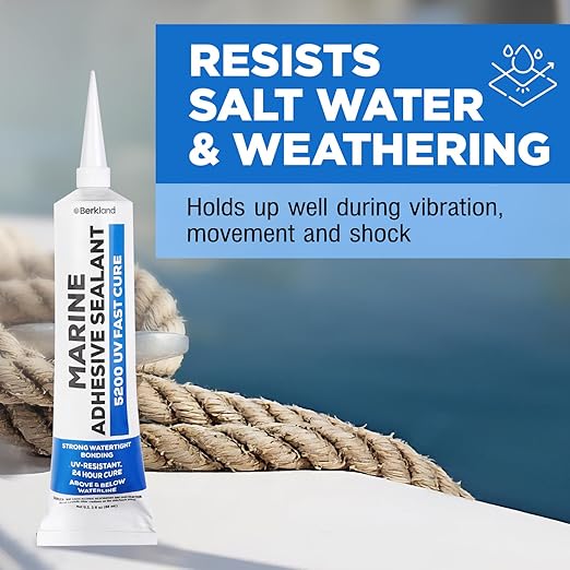 3 oz Marine Adhesive Sealant 5200 Fast Cure (White) - Permanent, Watertight Bonding and Sealing - UV Resistant, Above & Below Waterline - Compare to 05203 and 06520 FC M - by Berkland