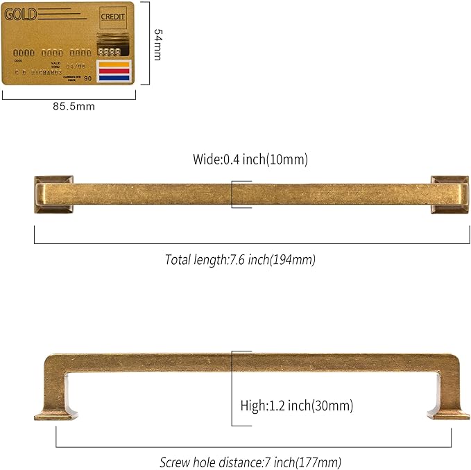 10 Pack 7"(177mm) Vintage Antique Brass Cabinet Pulls Kitchen Cabinet Handles Drawer Pulls Cupboard Hardware for Cabinets CK0078