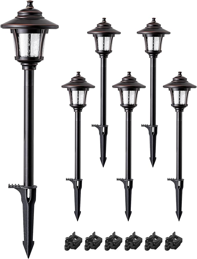 EDISHINE Low Voltage Landscape Lighting, 12V 3W 120LM 3000K Seed Glass Outdoor Landscape Path Lights with Connectors, ORB Waterproof Electric LED Pathway Light Wired for Walkway Garden Yard, 6 Pack