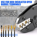 Crimping Tool for Non-Insulated Open Barrel Terminals-AWG 20-10 Ratchet Wire Crimper Tool-Wire Terminal Crimper-For Molex Female Male Spades Bullet