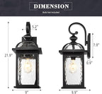 zeyu Large Outdoor Wall Fixture Lights, 22 Inch Exterior Porch Wall Lantern for Patio Porch, Die-Cast Aluminum with Water Ripple Glass, Black Finish, ZD100B-M BK-WP