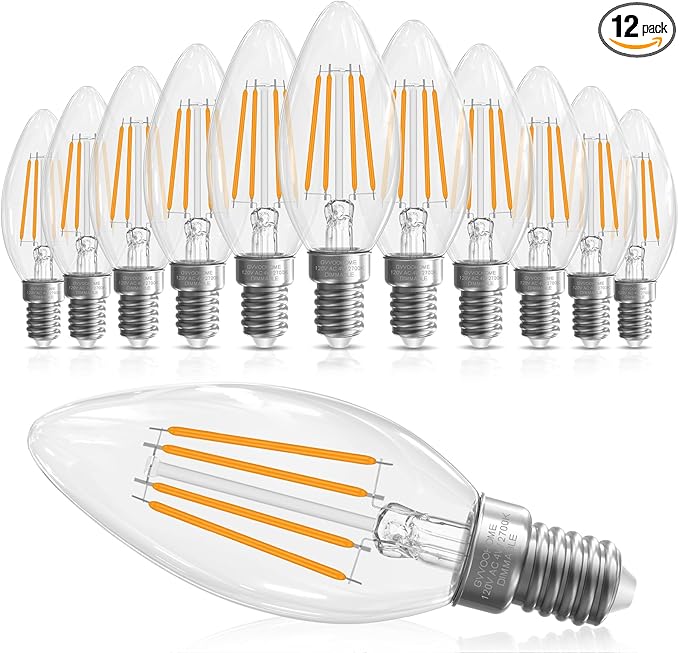 E12 Candelabra Bulb 40 watt Equivalent, E12 LED Bulb Dimmable Chandelier Light Bulbs, B10 Candle Light Bulbs 2700K Soft White, 90+CRI, 400LM, Cear Glass, 12 Pack