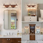 EDISLIVE Vintage Vanity Light for Bathroom ORB 3-Light Bath Wall Light Fixture with Clear Flower Glass Shades 26.38" E12 Antique Wall Sconce for Bedroom Hallway Living Room Vanity Mirror