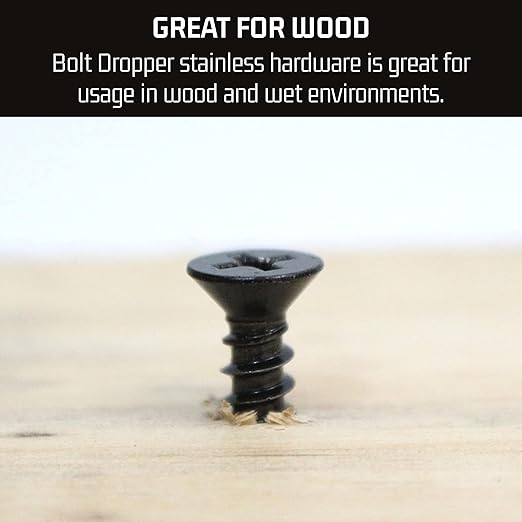 Bolt Dropper #8 x 1-1/2-Inch Wood Screws, Pack of 100 - Black Xylan Coated Stainless Steel Flat Head Phillips Screws - Corrosion Resistant for Wood, Drywall Applications, and Outdoor Projects