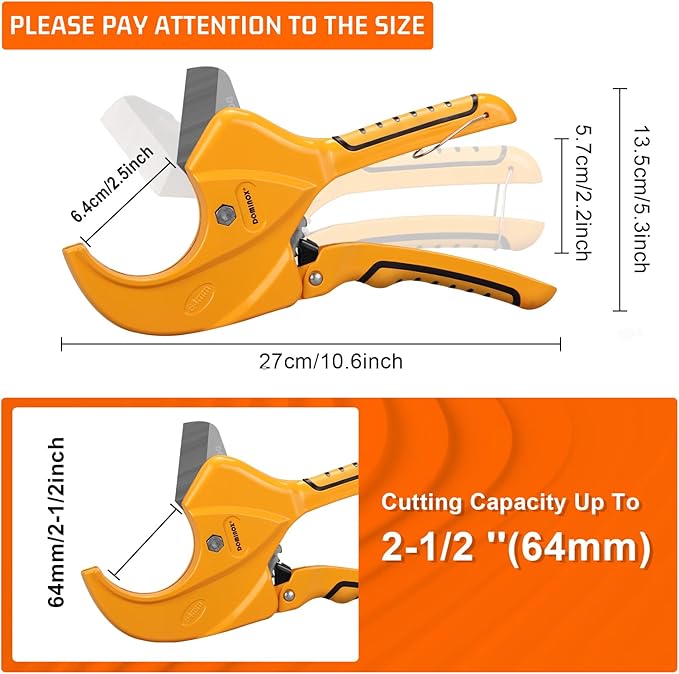 DOMINOX PVC Pipe Cutter, Cuts up to 2-1/2", Professional Cutting PEX, PVC, and PPR Pipe, Etc, Stainless Steel Blade and Aluminum Alloy Body, One-hand Rapid Cutting Tool for the Pipe