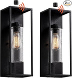 mirrea 18" Dusk to Dawn Outdoor Wall Sconce 1 Light in Cylinder Glass Shade and Matte Black Rectangular Metal Frame Waterproof Porch Light Patio Light Pack of 2