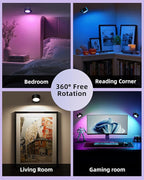 Wall Mounted Lights, 2 Pack Rechargeable RGB Color Changing Light, 3 Color Temps & Remote and Touch, 360°Rotation Dimmable Cordless for Study Bedroom Reading Bedside (Black)