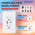 USB Wall Outlet, Charger Outlets Receptacles with 4.2A USB C Ports, 20 Amp Duplex Tamper Resistant Receptacle Plug with Electrical Outlet, Wall Plate Included, ETL Listed，White, 6 Pack