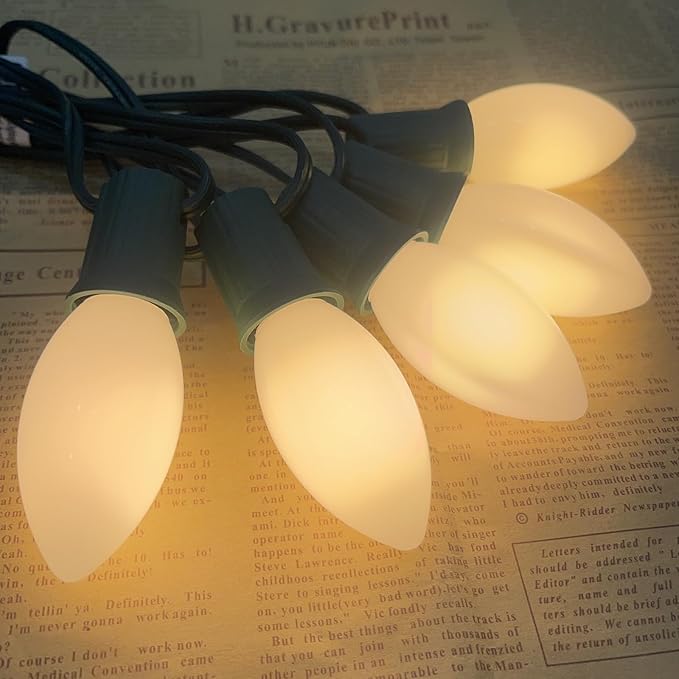 GOOTHY 25 Pack C9 White Replacement Light Bulbs for Christmas Outdoor Patio String Lights, 7 Watt Night Light Bulbs, E17/C9 Intermediate Base Incandescent Chandelier Bulbs- Ceramic White