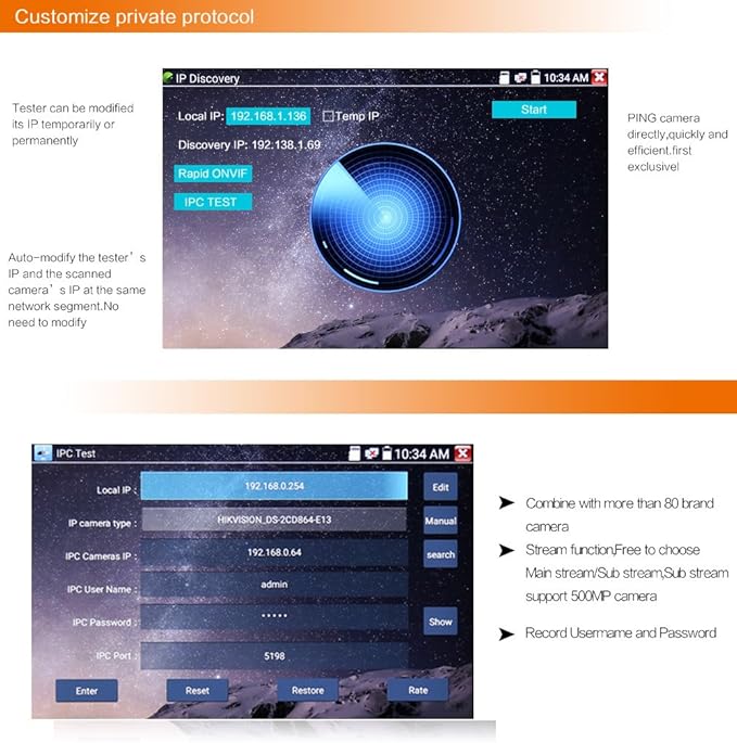 Koolertron 7" IPS Touch Screen 4K H.265 IP Camera Tester - IPC-9800 Plus,CCTV, CVBS, Analog Tester, Built-in WiFi, POE, HDMI, RJ45 TDR, Dual Window, 8GB TF Card, Firmware