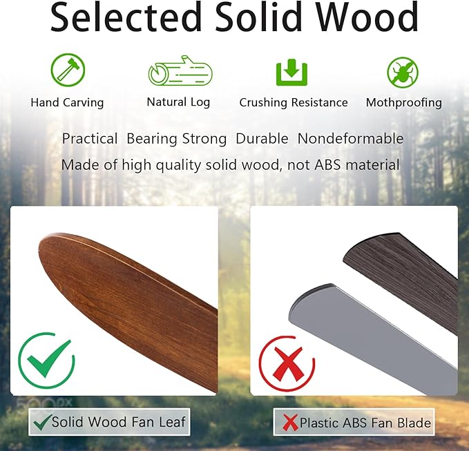 42" Wood Ceiling Fans with Lights and Remote Control,Indoor Outdoor 3 Blades Wooden Ceiling Fan for Garage,Patio,Living Rooms,Bedrooms,Offices,Farmhouse(Black+Dark Walnut)