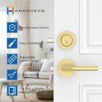 Amerdeco Front Door Lock Set with Double Cylinder Deadbolt, Exterior Entry Door Lever, Heavy Duty Entry Door Locksets for Left or Right Hand Exterior Door（Brushed Gold 1 Pack）