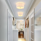 Modern Drum Semi Flush Mount 3-Light Gold Ceiling Lighting Vintage Linen Lamp for Laundry, Kitchen, Basement, Dining, Bedroom