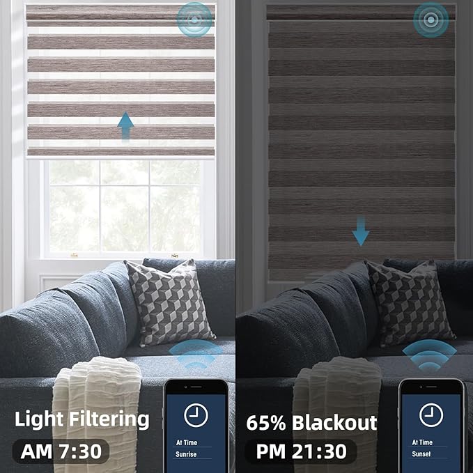 SmartWings Motorized Zebra Shades Work with HomeKit, Alexa, Google Home, 60% Blackout Light Filtering Day Night Sheer Blinds, Privacy Light Control, for Home/Office, Customized, Mix