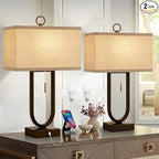 Luvkczc Bedside Lamps Set of 2, 24'' Tall Table Lamps for Night Stands with USB C+A Ports, 3000K LED Bulbs - Modern Desk Lamp for Bedroom, Living Room, Office, Beige Lampshade