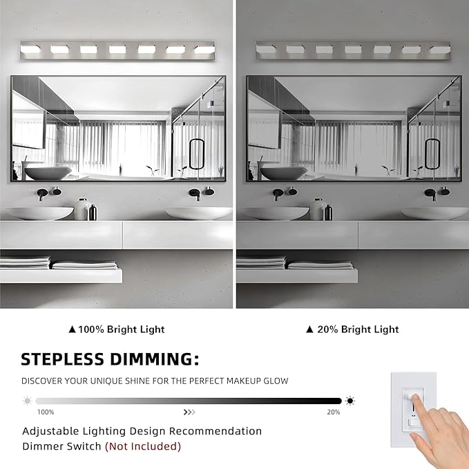 7-Light Bathroom Vanity Light Fixture Over Mirror, Nickel LED Vanity Lighting Fixtures, 45.67 inch Modern Bathroom Wall Light Fixtures with Rotating Lamp Head