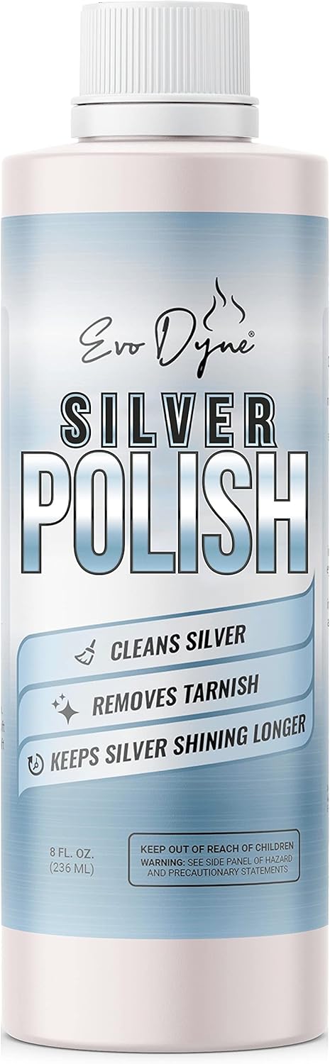 Silver Polish, Silver Cleaner (8-oz Bottle), Made in the USA | Silver Jewelry Cleaner – Gently Removes & Prevents Tarnish | Safe to Use on All Silvers by Evo Dyne (Silver Polish)