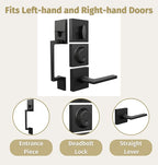 Mega Handles - TOBELLE Black Entry Door Handleset - Single Cylinder Handleset with Lever for Entrance and Front Doors - Modern Door Handles for Left and Right-Handed Doors - Straight Handle