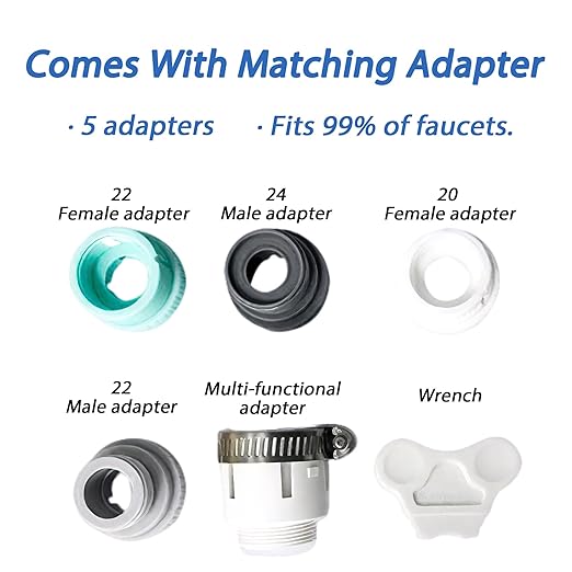 VYNTRA Faucet Water Filter, 7-Layer Kitchen Filter Water Faucet Element, 350 Gallons Activated Carbon Ceramic Filter Reduces 99% Chlorine, Limescale, Heavy Metals (2*Filter & 6*Adaptors) Gray