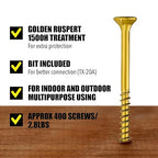 #8 x 2'' Wood Screws by Grindy (400pack/2.8LBS) – Self-Drilling Deck Screws I Rust Resistant I Quick Drive & Fast Grip I for Cabinet, Furniture & Other Projects I Bit Included